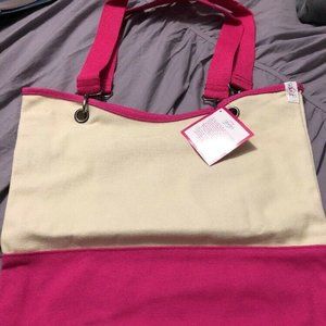 NWT Thirty One 31 Canvas Crew Carry all Natural Pink U R U tote No Embroidery